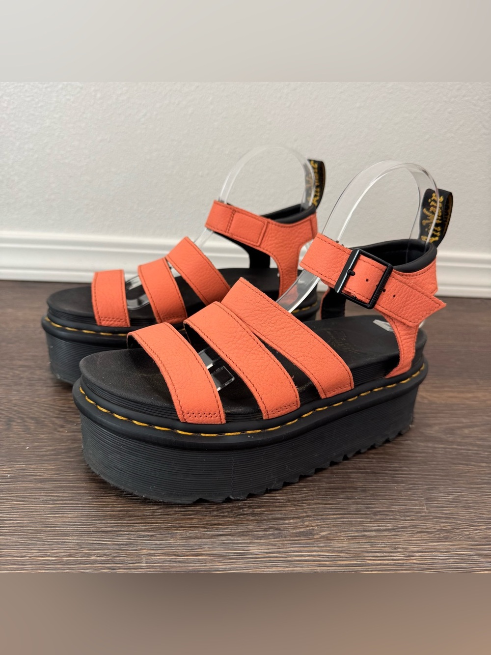 Dr Martens Blaire Quad Leather Strap Platform Sandals Coral Women Size 7